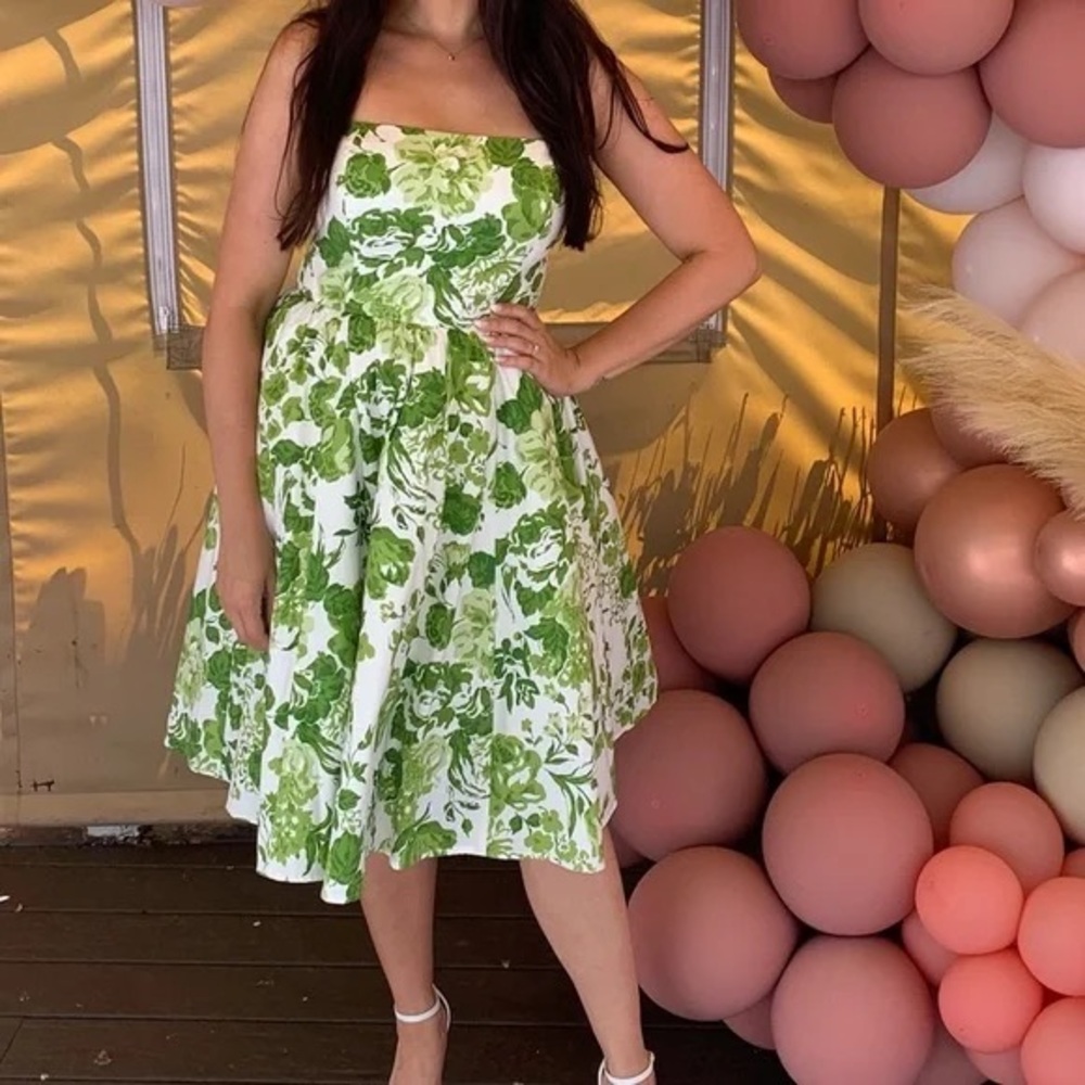 New! Reformation Buttercup Strapless Dress Green White Floral Fit & Flare Sz. 2 - Picture 3 of 15